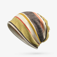 COKK bawełniana czapka mężczyźni Turban Skullies czapki Hedging czapka dzianiny paski czapki Bonnet kapelusz szalik workowata czapka kołnierz dorywczo 3